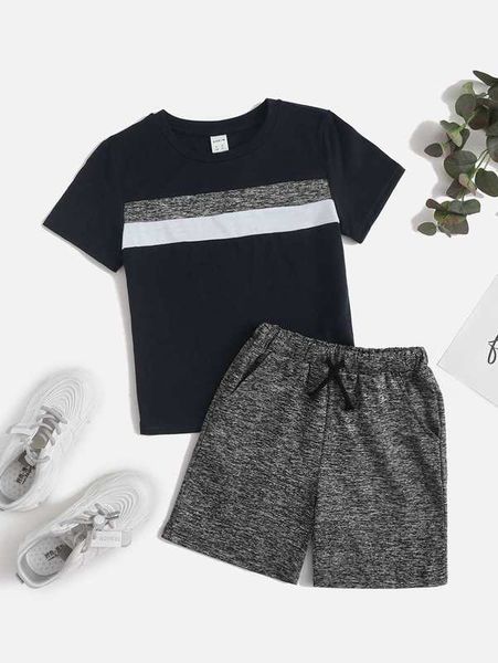 

toddler boys colorblock and shorts set she01, White