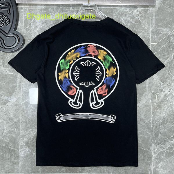 

luxury mens summer t shirts brand ch man t-shirt horseshoe flower tees classic cross sanskrit letter short sleeve designer tshirts women shi, White;black