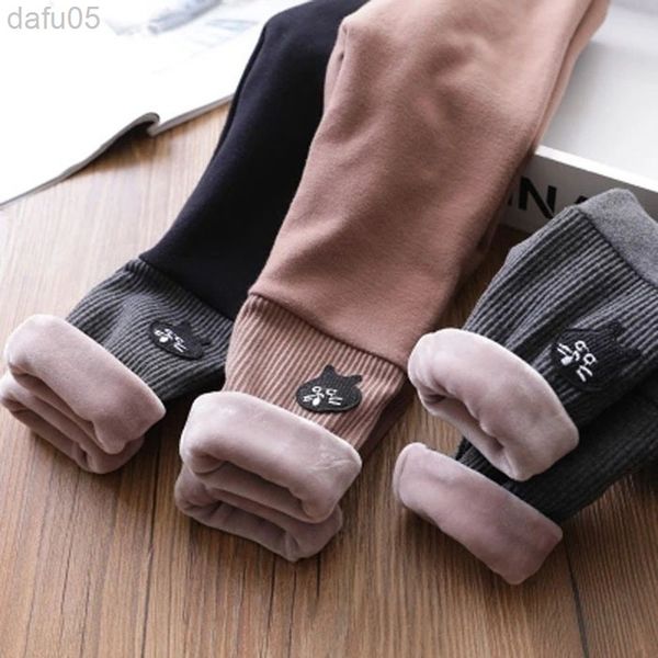 

winter leggings girls winter children striped patchwork pants thicker warm long pants for kids baby skinny pencil pants l220808, Blue