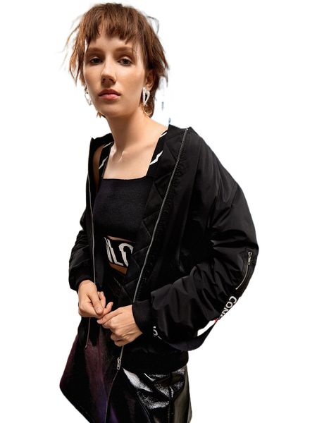 

x marco scaiano berlin contrast letter tape zipper bomber jacket 09vu#, Black;brown