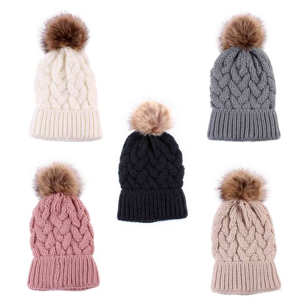 

hemp knitted pullover women's hat autumn winter thickened wool ball hat, Blue;gray