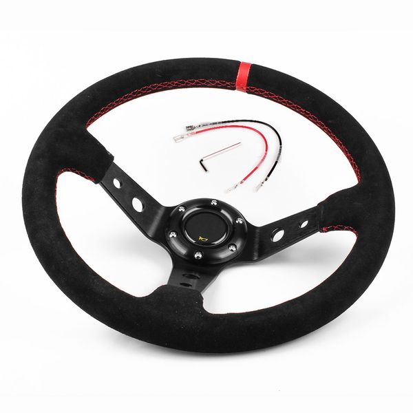 

car racing drift 14inch 350mm deep suede steering wheel with horn button