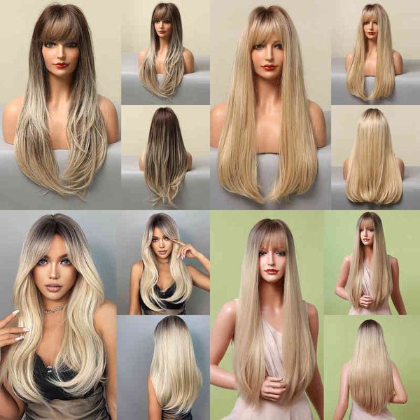 

hair synthetic wigs cosplay henry margu long platinum blonde wavy synthetic wigs for women natural cosplay party with bangs heat resistant d, Black