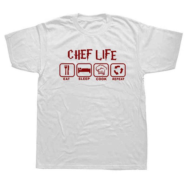 

funny eat sleep cook chef life t shirts graphic cotton streetwear short sleeve birday gifts summer style t-shirt mens cloing t220517, White;black