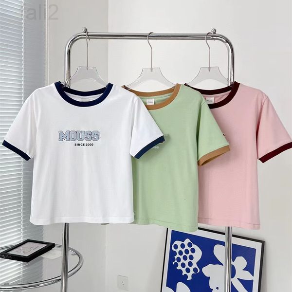 

women's t-shirt designer 6042001 22 summer new letter flocking printing color matching sleeve neckline short round neck t-shirt zbpi, White