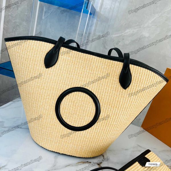 

2022 straw shoulder bag synthetic knitted raffia beach handbag with pouch clutch 2sets designer womens crossbody wallet