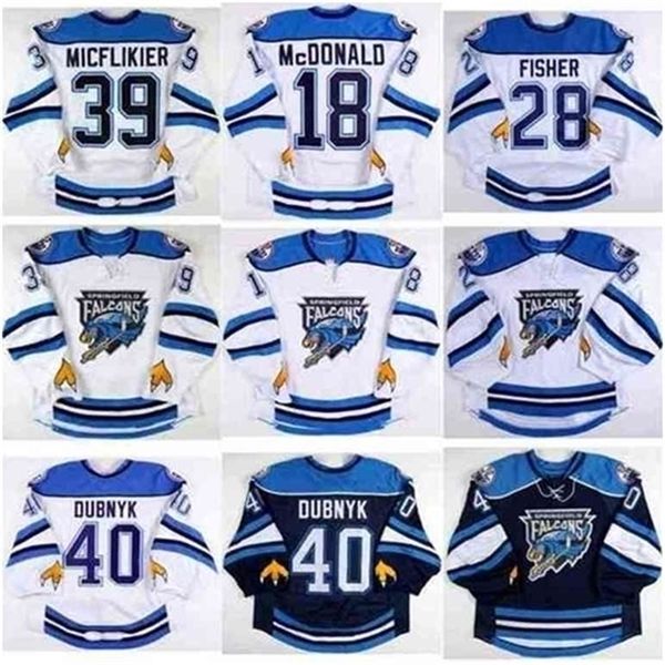 C26 Nik1 374040nik1 Homens de Tage Springfield Falcons Hóquei Jersey 40 Devan Dubnyk Jacob Micflikier 18 Colin McDonald Glenn Fisher Personalizar qualquer nome e número