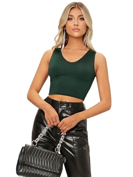 

solid form fitted crop tank 48xx#, White