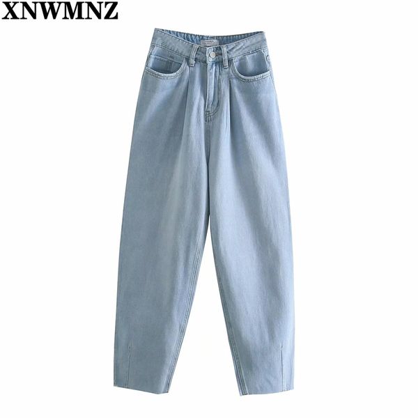 

xnwmnz vintage high waist slouchy jeans pant for women streetwear loose female denim buttons zipper ladies 210513, Blue