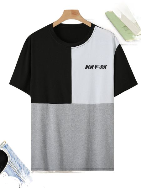 

men letter & skull print cut and sew tee k3rg#, White;black
