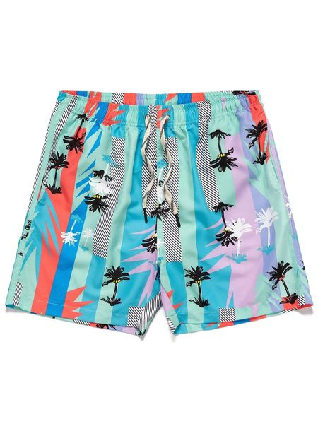 

romwe guys tropical graphic colorblock drawstring shorts n518#, White;black