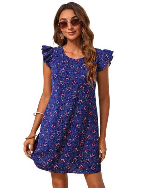 

floral print cap sleeve dress f5eq#, Black;gray
