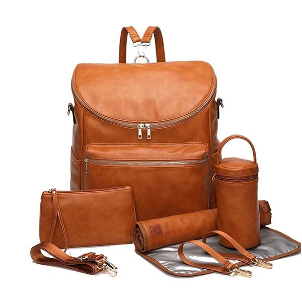 

baby diaper bag backpack solid pu leather mummy maternity large capacity travel back pack stroller s with changing pad 220507