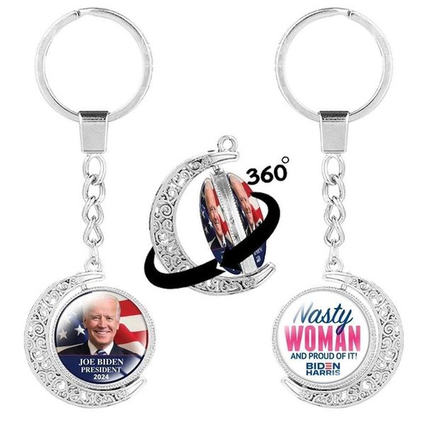 

360 dgree rotating key ring joe biden president 2024 keychain i am riding with biden keyring metal charm bag purse pendant car key holder fj, Red;brown