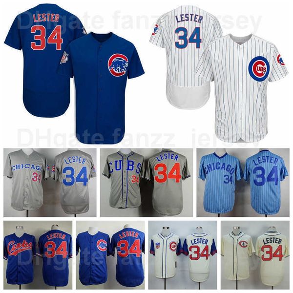 

vintage baseball 34 jon lester jerseys retro cooperstown flexbase cool base pullover stitched pinstripe team blue white grey beige color 192, Blue;black