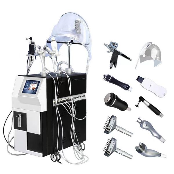 

salon spa use 10 handles ultrasound rf bio oxygen spray oxygen mask oxygen jet facial machines for skin whitening lifting, Black;white