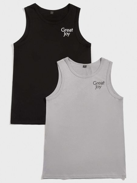 

men 2pcs letter graphic tank y5tk#, White;black
