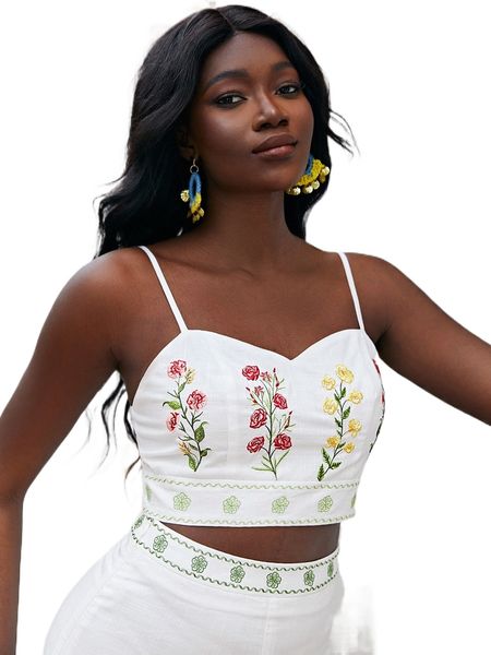 

floral embroidery cami e46o#, White