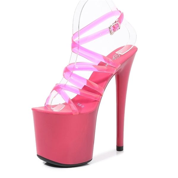 

summer 15cm 17cm 20cm transparent pvc strap sandals women high heels platform shoes woman cross big size 43 220721, Black