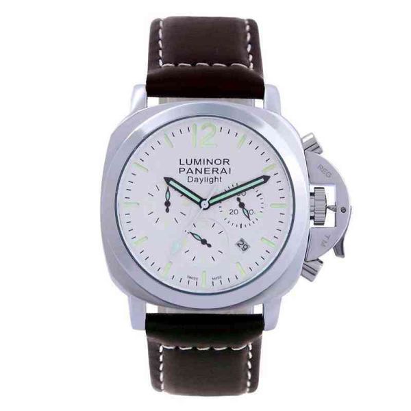 

luxury brand paner men's casual watch leather strap multi function chronograph date lumino daylight, Slivery;brown