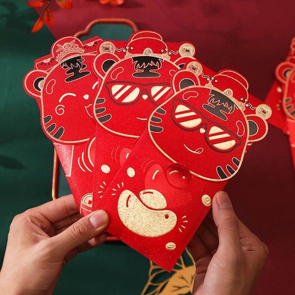 Confezione regalo 4/6 pezzi 2022 anni Buste rosse Borse Cartoon Tiger Hongbao Festival di primavera Tasche per soldi Matrimonio Pacchetti fortunati Regali per bambini Regalo