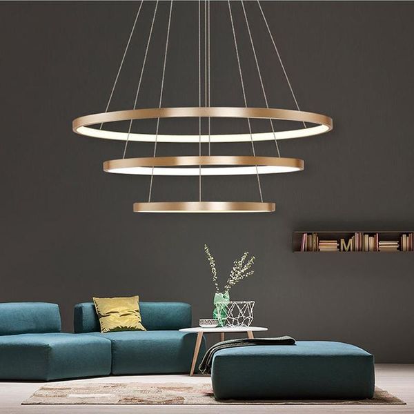 Lampade a sospensione 40cm 60cm 80cm Luci moderne per soggiorno Sala da pranzo Cerchio Anelli Corpo in alluminio acrilico Lampada da soffitto a led Lampade a sospensione