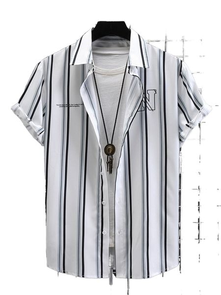 

men striped & slogan graphic shirt without tee l1fu#, White;black