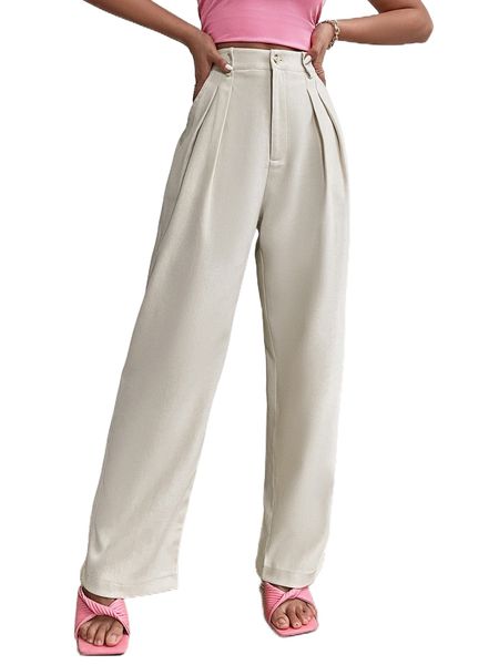 

high waist plicated detail pants z2xd#, Black;white