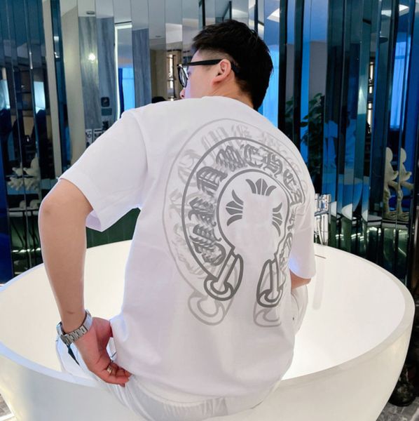 

classic fashion ch men's t shirt designer summer brand neck short sleeve sanskrit letter pullover t-shirt horseshoe cross pattern tees, White;black