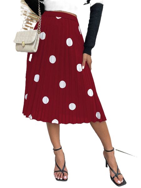 

polka dot print pleated skirt 17qe#, Black