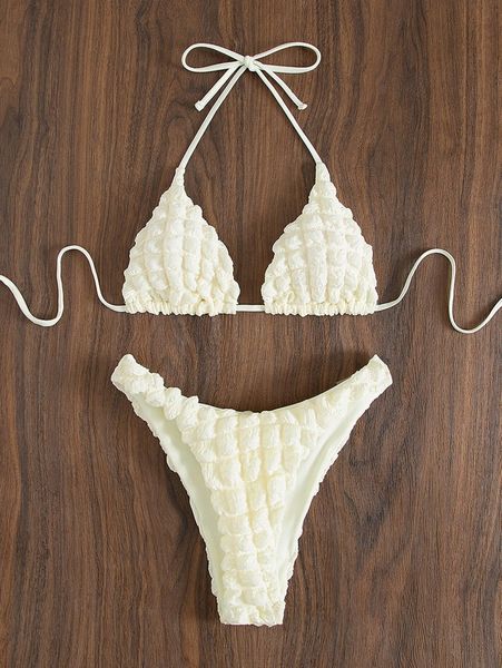 

plaid halter triangle bikini swimsuit 16zt#, White;black