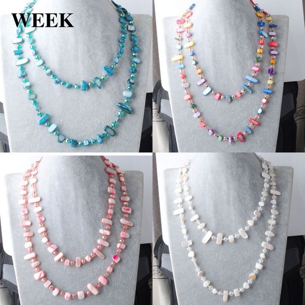 

new zealand irregular long necklaces natural abalone shell beads women boho crystal jewelry gift 51 inch bc009, Silver