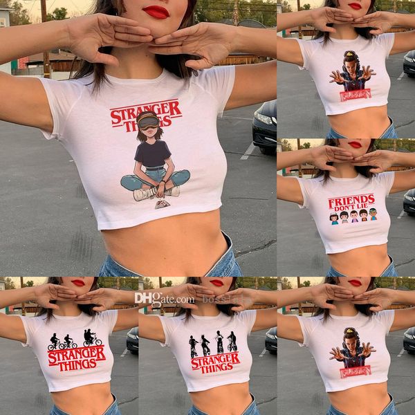 

t shirt for women designer girls cotton navel exposed printed t-shirt summer short sleeve tee, White
