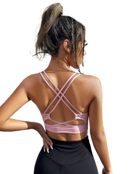 

criss cross backless crop sports v7xu#, Gray
