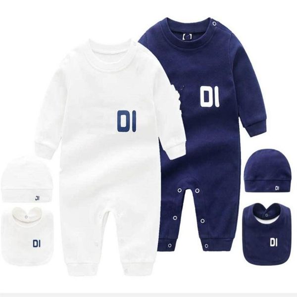 

infant 3 set hat bib jumpsuit kids clothes girls boys letter clothes newborn baby rompers toddler clothes299f, Blue