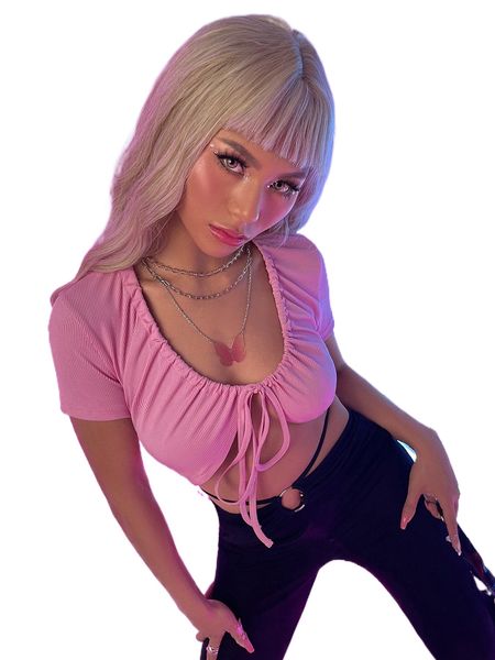 

ribbed knit knot front crop g7yq#, White