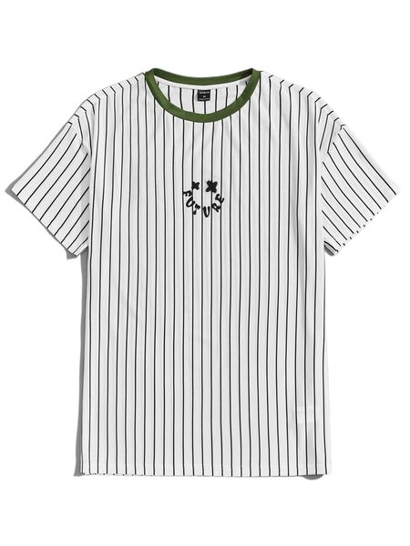 

men striped & letter graphic contrast trim tee x7sj#, White;black