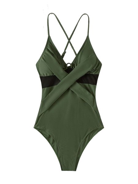 

twist contrast mesh o.ne p.iece swimsuit d3ub#, White;black