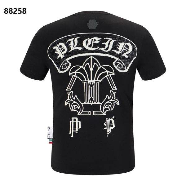 

men's t-shirts round neck ss stones gothic plein rhinestone skull men t-shirts classical hip hop streetwear tshirt casual tees pb 16634, White;black