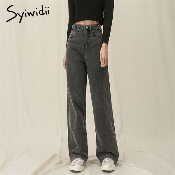 Syiwidii ​​jeans cintura alta para mulheres jeans corredores calças mãe calças lace up button comprimento completo moda reta cinza 220330