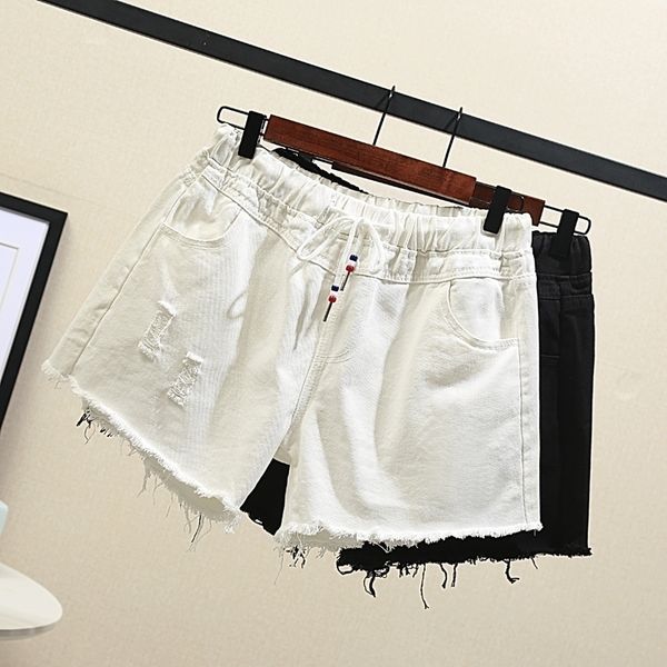 

denim womens large plus size 5xl black short jeans wide leg vintage elastic waist shorts summer big clothes y200822, White;black