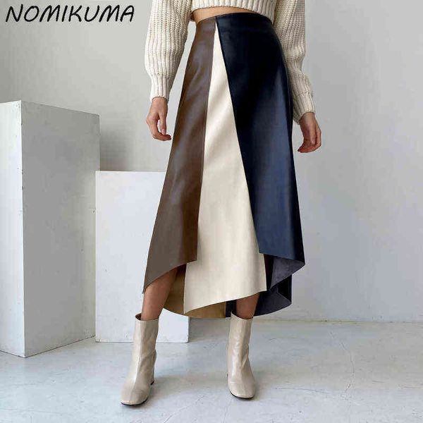 

nomikuma elegant contrast color skirts for women korean high waist causal a-line skirt 2022 autumn winter faldas de mujer 6n136 221225, Black
