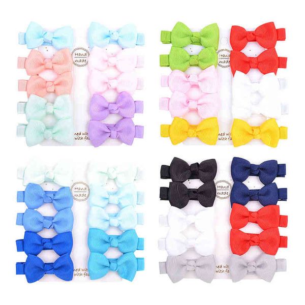 

10pcs/lot mini bow tie hair clip small sweet solid ribbow bow safety ribbon covered clip for kids hairpins accessories gifts aa220323, Pink