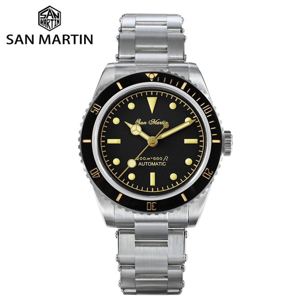 

san martin men watches 38mm diver 6200 retro water ghost luxury sapphire nh35 automatic mechanical vintage watch 20bar luminous 220621, Slivery;brown