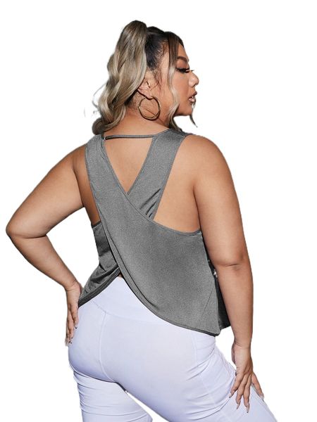 

plus cut out wrap cross back sports tank 52so#, Black