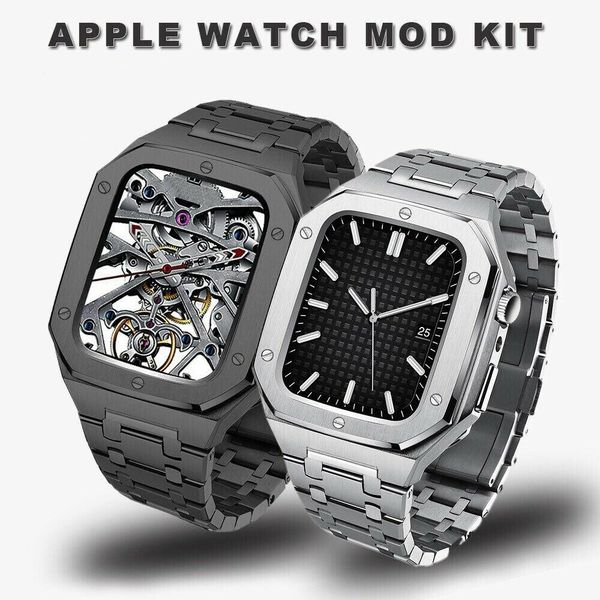 für Apple Watch Cases Luxus Premium Edelstahl AP Modification Kit Schutzhülle Band Strap Cover iwatch 44mm 45mm