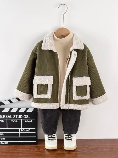 

toddler boys 1pc borg collar zip up corduroy coat she, Blue;gray