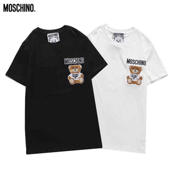 

men's t-shirts cute bear high density embroidery korean loose print letter t short sleeve t-shirt x7vk, White;black