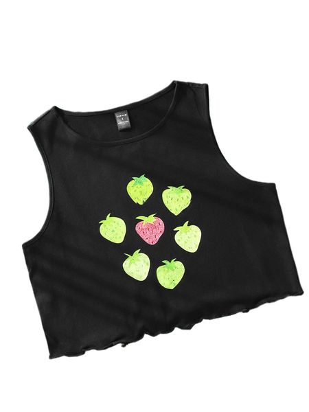 

x sprout by xuan loc xuan lettuce trim strawberry print tank o2y5#, White