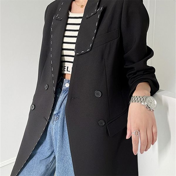 

[eam] women black big size line spliced blazer lapel long sleeve loose fit jacket fashion spring autumn 1de2617 220402, White;black